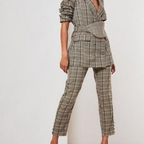 Brown Co Ord Check Bottom Hem Cigarette Trousers - Picture 4 of 4